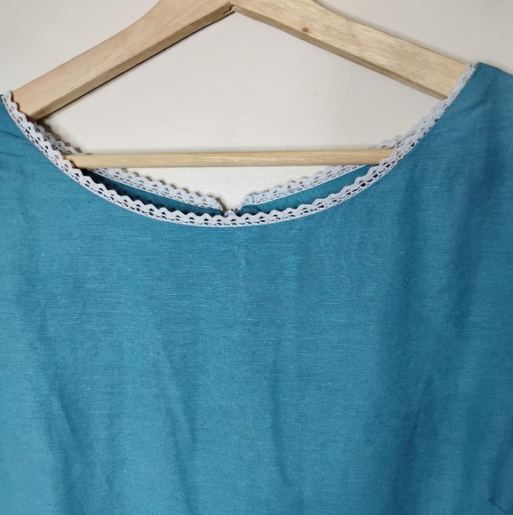 VTG 90s Club Newport Maxi Dress 12 Blue Embroidered Hem Crochet Trim Lined - Picture 4 of 8